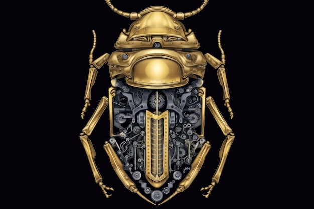 Escarabajo dorado con casco en la cabeza IA generativa