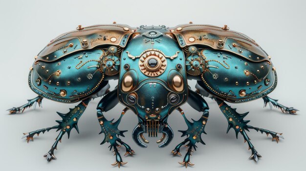 Un escarabajo metálico ornamental hecho de bronce y elementos mecánicos steampunk