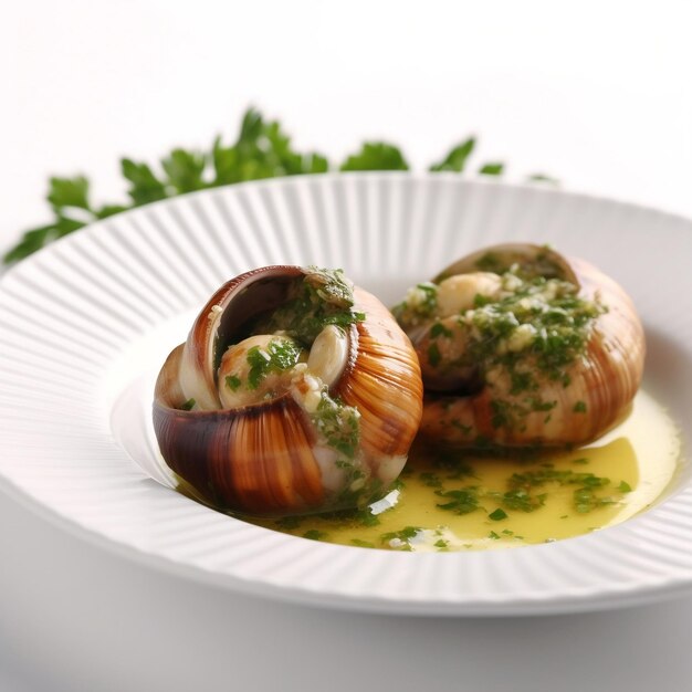 escargot com molho de alho isolado no fundo branco