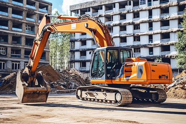 Foto escavadora num canteiro de obras