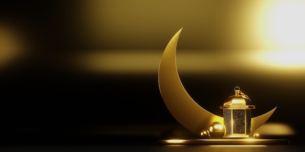 Escena 3d de la luna de ramadán con color dorado