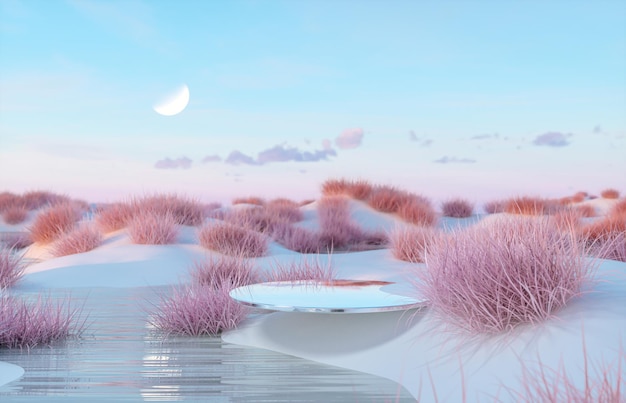 Escena abstracta del paisaje invernal con vistas al lago del podio