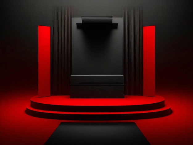 Escena abstrata do pódio da Black Friday palco vermelho para exibição de produtos em fundo preto