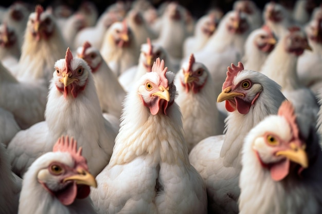 Escena agrária Galinhas na fazenda rural mostram a realidade da avicultura e da pecuária