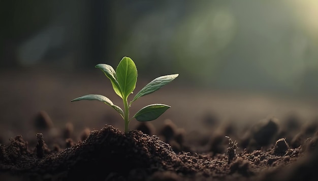 Una escena de agricultura y crecimiento de plantas se establece contra un telón de fondo verde borroso ai generativo