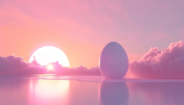 una escena de amanecer de Pascua en 3D en un estilo minimalista