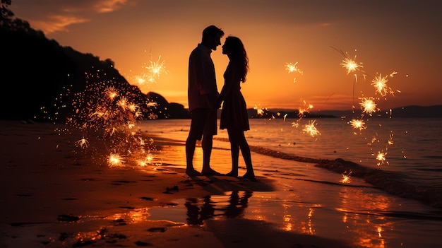 Foto escena de amor al atardecer romance en la playa atardecer romanticismo atardecer telón de fondo para el amor