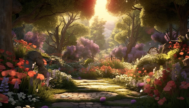 Foto una escena animada de un jardín que crece en rápido avance