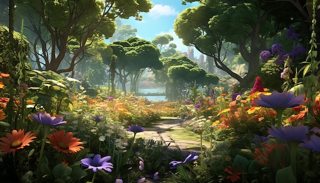 Una escena animada de un jardín que crece en rápido avance