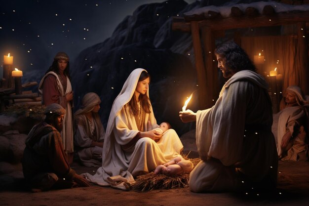 Foto una escena animada de la natividad que representa el nacimiento de jesús