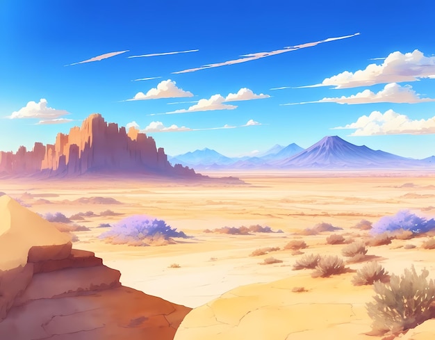 Escena anime de un desierto de día.