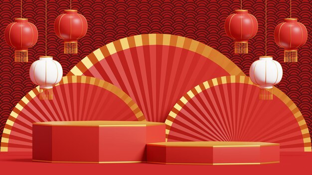 Escena del año nuevo chino para la presentación del producto concepto mínimo abstracto