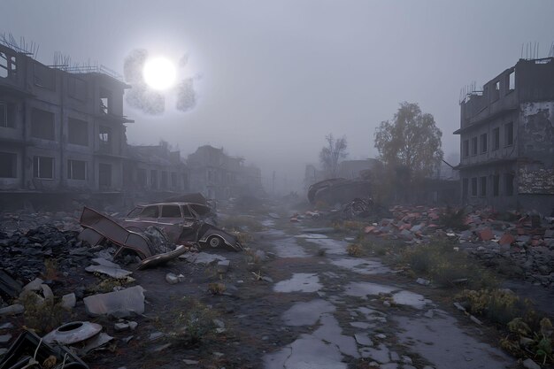 Escena apocalíptica de la posguerra Ciudad destruida Edificios en ruinas después de un terremoto Cataclismo catástrofe