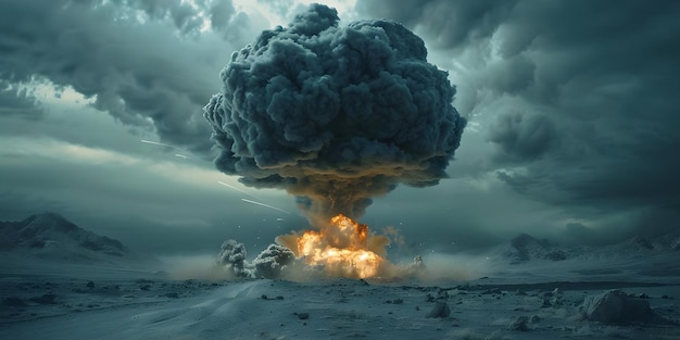 Foto escena del armagedón con una enorme nube de setas del concepto de explosión nuclear apocalíptica concepto del apocalipsis desastre nuclear explosión catastrófica armagedán fin del mundo