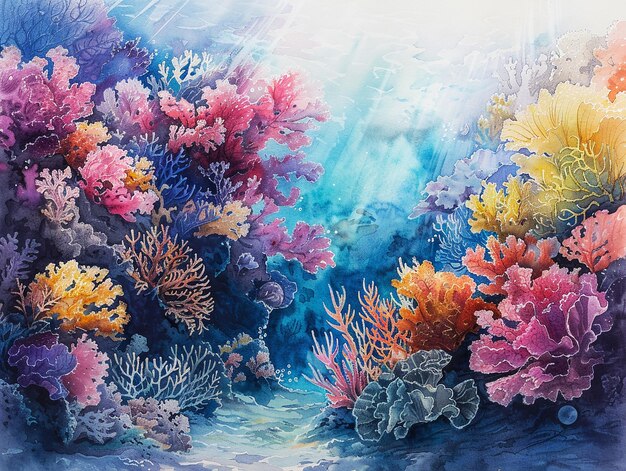 Una escena de arrecife de coral inspirada en la acuarela