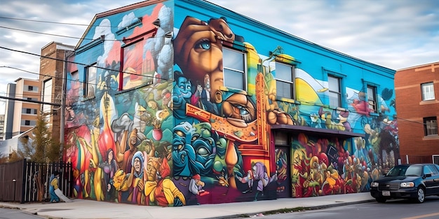 Escena de arte callejero Un entorno urbano vibrante con coloridos murales de graffiti Generative ai