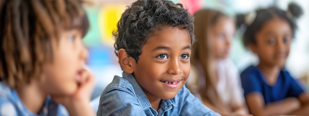 Escena de aula inclusiva con niños involucrados en educación colaborativa