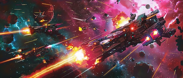 La escena de la batalla espacial épica de Pixel Art