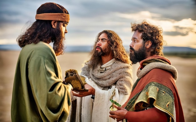 Foto escena bíblica en el nacimiento de jesús