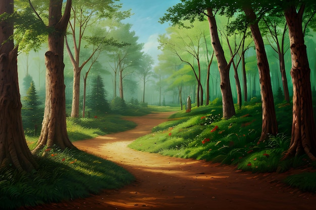 escena del bosque con varios árboles del bosque