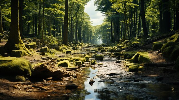 Escena del bosque con varios árboles del bosque