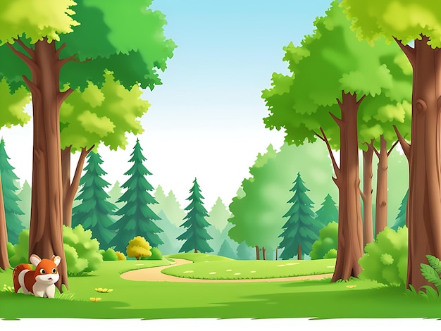 Foto escena de bosque vectorial libre con varios árboles forestales ai generados