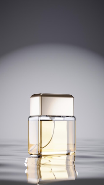 Escena de botella elegante en el fondo de reflejo de agua de gradiente renderización de foto premium en 3D
