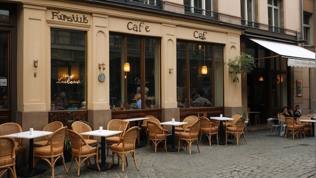 Escena de un café al aire libre en el crepúsculo