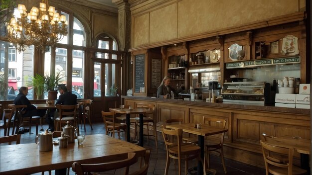 Escena de un café al aire libre en el crepúsculo