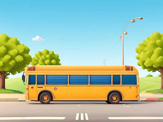 Escena en la calle con el autobús escolar en la escena de la carretera ilustración de Catton