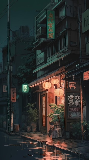 Una escena callejera con un letrero que dice 'japonés'