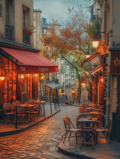 La escena callejera parisina por excelencia con cafés en las aceras de la encantadora ciudad de Francia