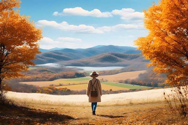 escena de campo con colinas onduladas colorido telón de fondo de otoño que abarca la belleza del equinoccio