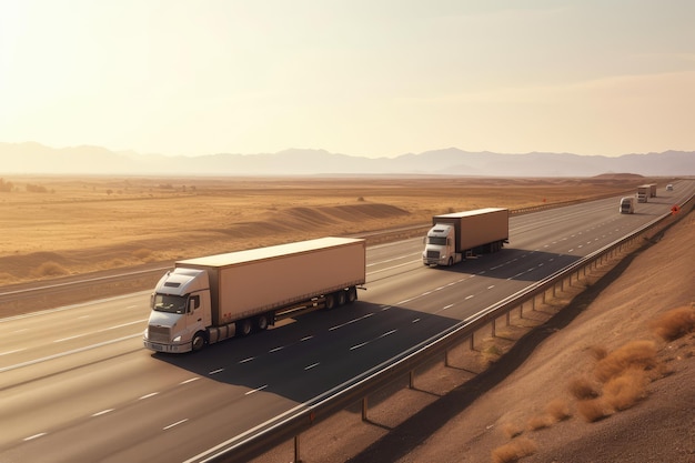 Escena de la carretera con camiones de carga que transportan mercancías.