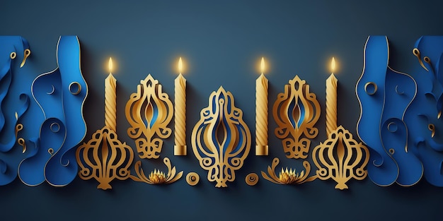 Escena de celebración de Hanukkah para el festival Fondo de fiesta judía de Hanukkah con símbolo tradicional