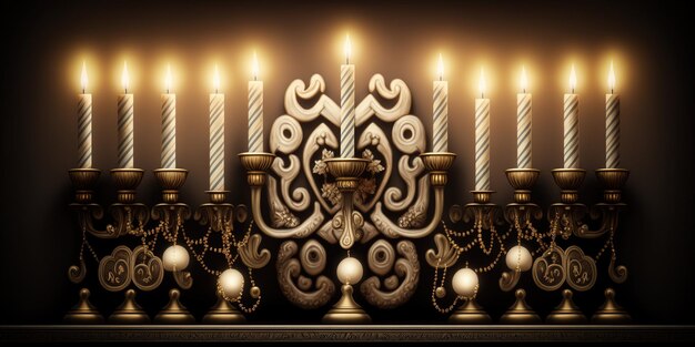 Foto escena de celebración de hanukkah para el festival fondo de fiesta judía de hanukkah con símbolo tradicional