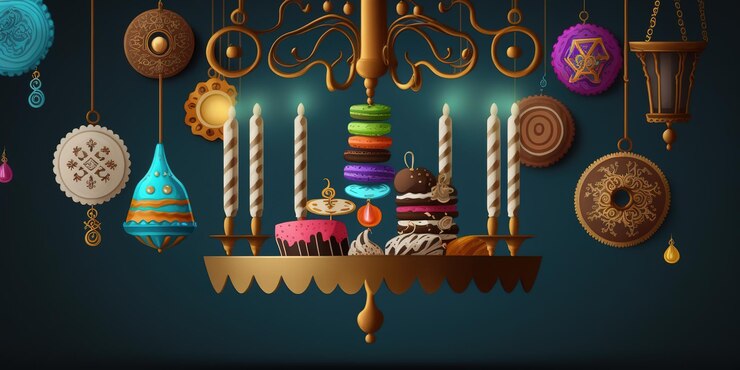 Escena de celebración de Hanukkah para el festival Fondo de fiesta judía de Hanukkah con símbolo tradicional