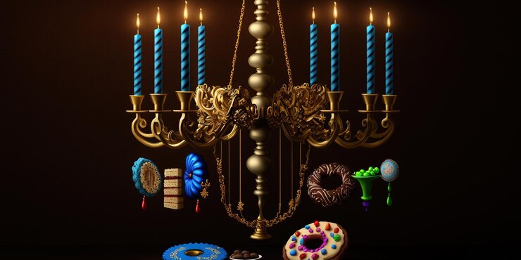 Escena de celebración de Hanukkah para el festival Fondo de fiesta judía de Hanukkah con símbolo tradicional