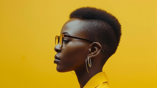 escena cinematográfica retrato de vista lateral disparado en primer plano mujer africana con gafas AI generativa