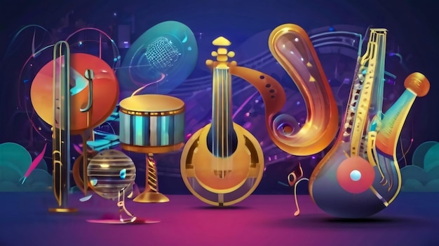 Foto una escena colorida con música e instrumentos musicales