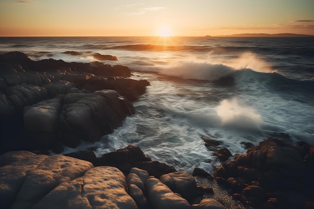 Escena costera con olas y rocas