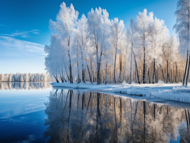 Foto escena da floresta de inverno gelada