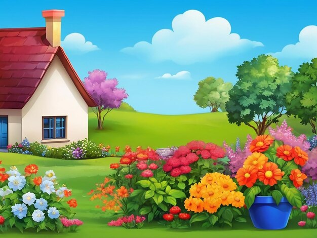 Foto escena da natureza com casa e jardim