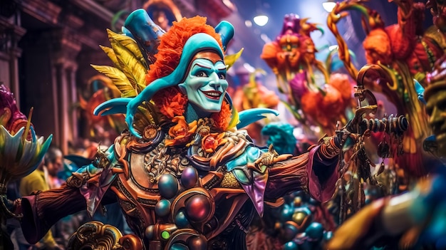 Escena de carnaval exuberante cheia de carrossel elaborados e cores vibrantes uma celebração da cultura