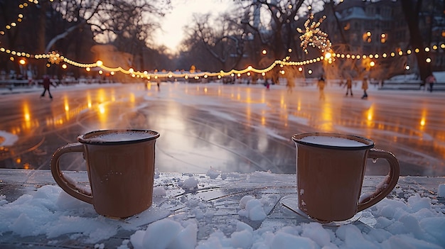 Foto escena de patinação de inverno no país das maravilhas geladas