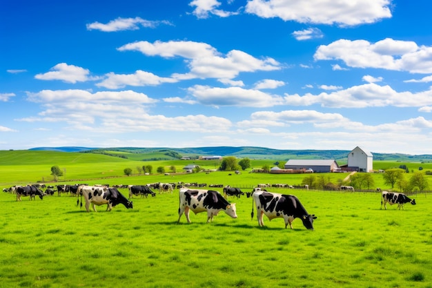 Escena de prado O gado prospera no vasto pasto da fazenda Um campo sereno de grama que reflete a essência da agricultura e da agricultura