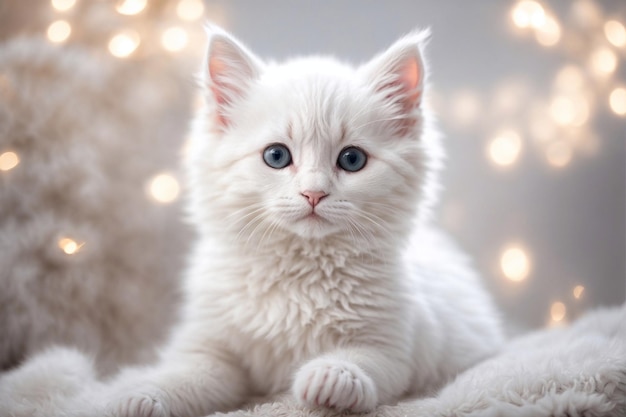 Foto escena de la decoración de navidad del gato blanco