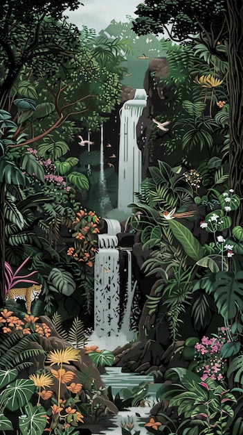 Escena de la densa selva tropical en blanco y negro