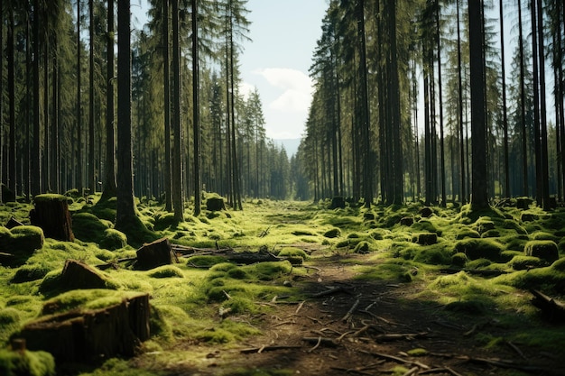 Escena de un denso bosque Escena de un bosque de verano Día de verano en el bosque Verano verde