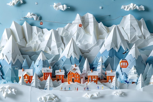 La escena de los deportes de invierno de Origami Chamonix